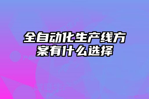 全自动化生产线方案有什么选择